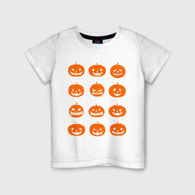 Детская футболка хлопок с принтом Тыквы в Екатеринбурге, 100% хлопок | круглый вырез горловины, полуприлегающий силуэт, длина до линии бедер | halloween | helloween | день всех святых | праздники | темные | тыквы | хэллоуин