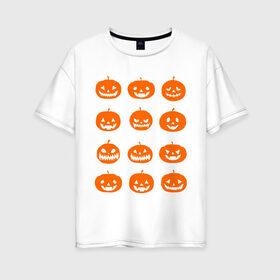 Женская футболка хлопок Oversize с принтом Тыквы в Екатеринбурге, 100% хлопок | свободный крой, круглый ворот, спущенный рукав, длина до линии бедер
 | halloween | helloween | день всех святых | праздники | темные | тыквы | хэллоуин