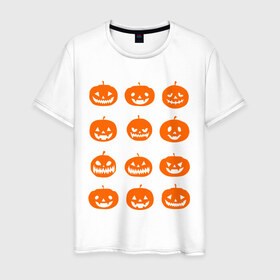 Мужская футболка хлопок с принтом Тыквы в Екатеринбурге, 100% хлопок | прямой крой, круглый вырез горловины, длина до линии бедер, слегка спущенное плечо. | Тематика изображения на принте: halloween | helloween | день всех святых | праздники | темные | тыквы | хэллоуин