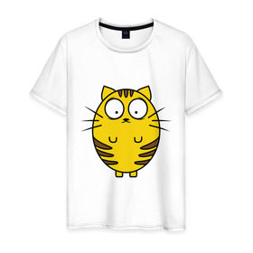 Мужская футболка хлопок с принтом Пузатый котенок в Екатеринбурге, 100% хлопок | прямой крой, круглый вырез горловины, длина до линии бедер, слегка спущенное плечо. | кот | круглый | милый | овальный | пузатый | толстый