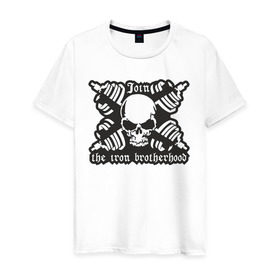 Мужская футболка хлопок с принтом Череп и штанги в Екатеринбурге, 100% хлопок | прямой крой, круглый вырез горловины, длина до линии бедер, слегка спущенное плечо. | скелет
