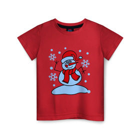 Детская футболка хлопок с принтом Забавный снеговик в Екатеринбурге, 100% хлопок | круглый вырез горловины, полуприлегающий силуэт, длина до линии бедер | забавный | милый | новый год | снег | снеговик | шапка