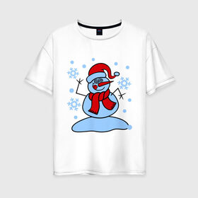 Женская футболка хлопок Oversize с принтом Забавный снеговик в Екатеринбурге, 100% хлопок | свободный крой, круглый ворот, спущенный рукав, длина до линии бедер
 | забавный | милый | новый год | снег | снеговик | шапка