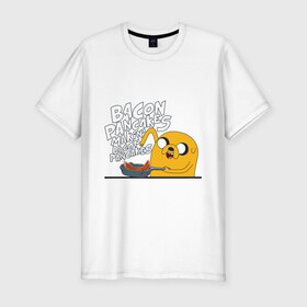 Мужская футболка премиум с принтом Makin` Bacon Pancakes в Екатеринбурге, 92% хлопок, 8% лайкра | приталенный силуэт, круглый вырез ворота, длина до линии бедра, короткий рукав | джейк