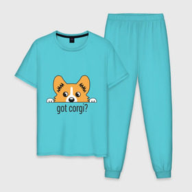 Мужская пижама хлопок с принтом Got Corgi в Екатеринбурге, 100% хлопок | брюки и футболка прямого кроя, без карманов, на брюках мягкая резинка на поясе и по низу штанин
 | got corgi | корги | пес | собака