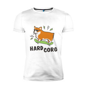 Мужская футболка премиум с принтом Hardcorg в Екатеринбурге, 92% хлопок, 8% лайкра | приталенный силуэт, круглый вырез ворота, длина до линии бедра, короткий рукав | hardcorg | корги | очки | пес | скейт | собаки
