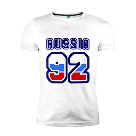 Мужская футболка премиум с принтом Russia - 92 (Севастополь) в Екатеринбурге, 92% хлопок, 8% лайкра | приталенный силуэт, круглый вырез ворота, длина до линии бедра, короткий рукав | 