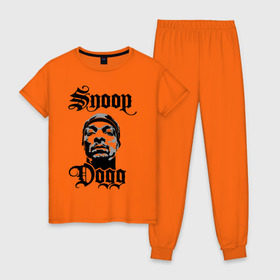Женская пижама хлопок с принтом Snoop Dogg в Екатеринбурге, 100% хлопок | брюки и футболка прямого кроя, без карманов, на брюках мягкая резинка на поясе и по низу штанин | rap | snoop dogg | музыка | рэп | снуп дог