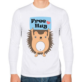 Мужской лонгслив хлопок с принтом Ежик бесплатные обнимашки в Екатеринбурге, 100% хлопок |  | Тематика изображения на принте: free hugs | бесплатно | еж | обнимашки