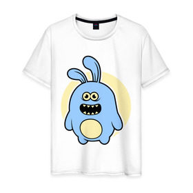 Мужская футболка хлопок с принтом Толстый заяц в Екатеринбурге, 100% хлопок | прямой крой, круглый вырез горловины, длина до линии бедер, слегка спущенное плечо. | заяц | кролик | милй | странный | толстый