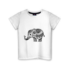 Детская футболка хлопок с принтом Слоник узор в Екатеринбурге, 100% хлопок | круглый вырез горловины, полуприлегающий силуэт, длина до линии бедер | Тематика изображения на принте: слон