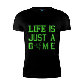 Мужская футболка премиум с принтом Life is just a game в Екатеринбурге, 92% хлопок, 8% лайкра | приталенный силуэт, круглый вырез ворота, длина до линии бедра, короткий рукав | Тематика изображения на принте: razer
