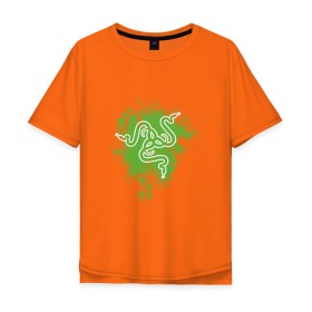 Мужская футболка хлопок Oversize с принтом Razer logo green в Екатеринбурге, 100% хлопок | свободный крой, круглый ворот, “спинка” длиннее передней части | Тематика изображения на принте: razer