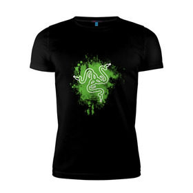 Мужская футболка премиум с принтом Razer logo green в Екатеринбурге, 92% хлопок, 8% лайкра | приталенный силуэт, круглый вырез ворота, длина до линии бедра, короткий рукав | Тематика изображения на принте: razer