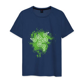 Мужская футболка хлопок с принтом Razer logo green в Екатеринбурге, 100% хлопок | прямой крой, круглый вырез горловины, длина до линии бедер, слегка спущенное плечо. | Тематика изображения на принте: razer