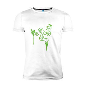 Мужская футболка премиум с принтом Razer logo в Екатеринбурге, 92% хлопок, 8% лайкра | приталенный силуэт, круглый вырез ворота, длина до линии бедра, короткий рукав | Тематика изображения на принте: razer
