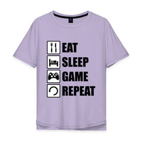 Мужская футболка хлопок Oversize с принтом Repeat в Екатеринбурге, 100% хлопок | свободный крой, круглый ворот, “спинка” длиннее передней части | eat | game | repeat | sleep | еда | знаки | игры | перезагрузка | сон