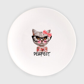 Тарелка с принтом Perfect в Екатеринбурге, фарфор | диаметр - 210 мм
диаметр для нанесения принта - 120 мм | perfect | бантик | животное | киса | кот | очки