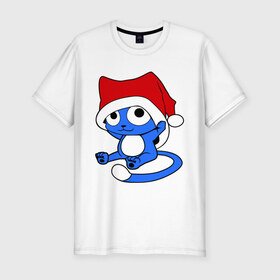 Мужская футболка премиум с принтом Котенок в новогодней шапочке в Екатеринбурге, 92% хлопок, 8% лайкра | приталенный силуэт, круглый вырез ворота, длина до линии бедра, короткий рукав | 