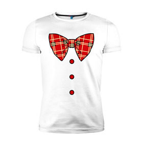 Мужская футболка премиум с принтом Галстук бабочка в клетку (красный) в Екатеринбурге, 92% хлопок, 8% лайкра | приталенный силуэт, круглый вырез ворота, длина до линии бедра, короткий рукав | бабочка