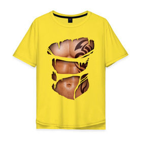 Мужская футболка хлопок Oversize с принтом Торс с тату в Екатеринбурге, 100% хлопок | свободный крой, круглый ворот, “спинка” длиннее передней части | Тематика изображения на принте: грудь | парень | порванная | тату | тело | торс | узор