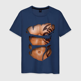 Мужская футболка хлопок с принтом Торс с тату в Екатеринбурге, 100% хлопок | прямой крой, круглый вырез горловины, длина до линии бедер, слегка спущенное плечо. | грудь | парень | порванная | тату | тело | торс | узор