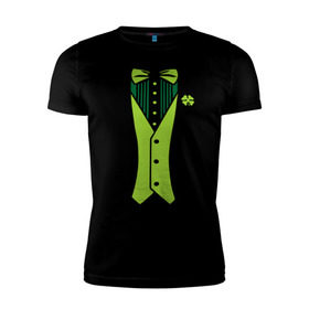 Мужская футболка премиум с принтом Ирландский костюм в Екатеринбурге, 92% хлопок, 8% лайкра | приталенный силуэт, круглый вырез ворота, длина до линии бедра, короткий рукав | смокинг
