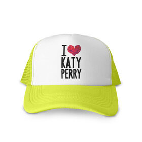 Кепка тракер с сеткой с принтом I love Katy Perry в Екатеринбурге, трикотажное полотно; задняя часть — сетка | длинный козырек, универсальный размер, пластиковая застежка | katy perry | pop | знаменитости | корона | кэти перри | музыка | певица