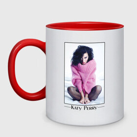 Кружка двухцветная с принтом Katy Perry в Екатеринбурге, керамика | объем — 330 мл, диаметр — 80 мм. Цветная ручка и кайма сверху, в некоторых цветах — вся внутренняя часть | Тематика изображения на принте: katy perry | pop | знаменитости | корона | кэти перри | музыка | певица