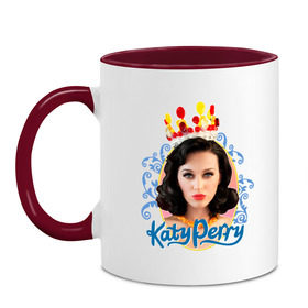 Кружка двухцветная с принтом Katy Perry в Екатеринбурге, керамика | объем — 330 мл, диаметр — 80 мм. Цветная ручка и кайма сверху, в некоторых цветах — вся внутренняя часть | katy perry | pop | знаменитости | корона | кэти перри | музыка | певица