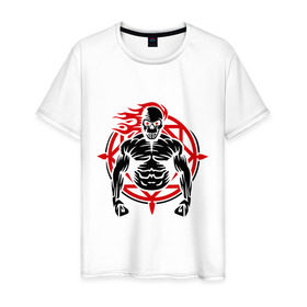 Мужская футболка хлопок с принтом Демон силы в Екатеринбурге, 100% хлопок | прямой крой, круглый вырез горловины, длина до линии бедер, слегка спущенное плечо. | демон | мощь | сила | череп
