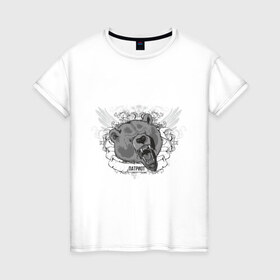 Женская футболка хлопок с принтом Патриот Медведь - символ России в Екатеринбурге, 100% хлопок | прямой крой, круглый вырез горловины, длина до линии бедер, слегка спущенное плечо | медведь | патриот | россия | символ