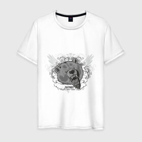 Мужская футболка хлопок с принтом Патриот Медведь - символ России в Екатеринбурге, 100% хлопок | прямой крой, круглый вырез горловины, длина до линии бедер, слегка спущенное плечо. | медведь | патриот | россия | символ