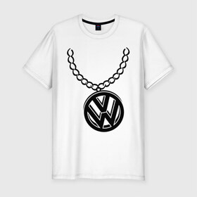 Мужская футболка премиум с принтом VW медальон в Екатеринбурге, 92% хлопок, 8% лайкра | приталенный силуэт, круглый вырез ворота, длина до линии бедра, короткий рукав | volkswagen | вольксваген | логотип | медальон | фольксваген | цепь