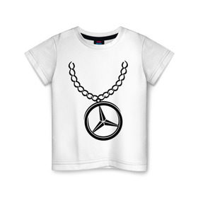 Детская футболка хлопок с принтом Мерседес медальон в Екатеринбурге, 100% хлопок | круглый вырез горловины, полуприлегающий силуэт, длина до линии бедер | mercedes | логотип | медальон | мерседес | цепь