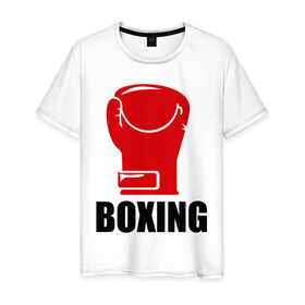 Мужская футболка хлопок с принтом Boxing в Екатеринбурге, 100% хлопок | прямой крой, круглый вырез горловины, длина до линии бедер, слегка спущенное плечо. | boxing | бокс | перчатка | спорт