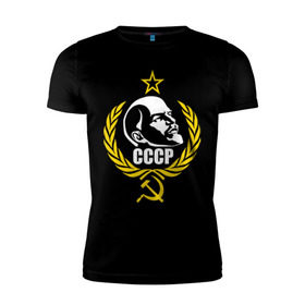 Мужская футболка премиум с принтом СССР в Екатеринбурге, 92% хлопок, 8% лайкра | приталенный силуэт, круглый вырез ворота, длина до линии бедра, короткий рукав | ussr | ленин | молот | серп | совок | ссср