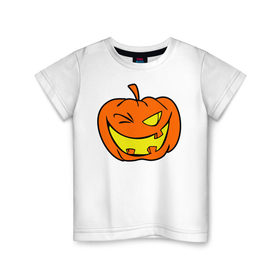 Детская футболка хлопок с принтом Подмигивающая тыква в Екатеринбурге, 100% хлопок | круглый вырез горловины, полуприлегающий силуэт, длина до линии бедер | halloween | тыква | хэллоуин