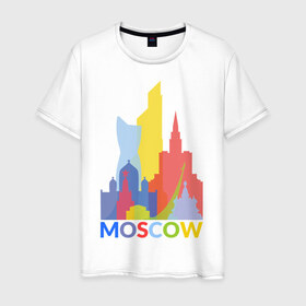 Мужская футболка хлопок с принтом Moscow (Москва) в Екатеринбурге, 100% хлопок | прямой крой, круглый вырез горловины, длина до линии бедер, слегка спущенное плечо. | город | москва | россия | столица