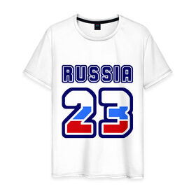 Мужская футболка хлопок с принтом Russia - 23 (Краснодарский край) в Екатеринбурге, 100% хлопок | прямой крой, круглый вырез горловины, длина до линии бедер, слегка спущенное плечо. | 
