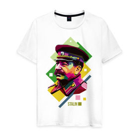 Мужская футболка хлопок с принтом Сталин в Екатеринбурге, 100% хлопок | прямой крой, круглый вырез горловины, длина до линии бедер, слегка спущенное плечо. | wpap | знаменитости | революционер | русский | сталин