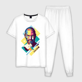 Мужская пижама хлопок с принтом Steve Jobs в Екатеринбурге, 100% хлопок | брюки и футболка прямого кроя, без карманов, на брюках мягкая резинка на поясе и по низу штанин
 | steve jobs | wpap | знаменитости | стив джобс
