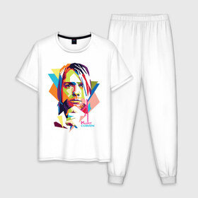 Мужская пижама хлопок с принтом Kurt Cobain в Екатеринбурге, 100% хлопок | брюки и футболка прямого кроя, без карманов, на брюках мягкая резинка на поясе и по низу штанин
 | kurt cobain | nirvana | pock | wpap | знаменитости | курт кобейн | нирвана | рок