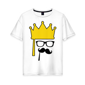 Женская футболка хлопок Oversize с принтом Мужская корона и очки в Екатеринбурге, 100% хлопок | свободный крой, круглый ворот, спущенный рукав, длина до линии бедер
 | король | корона | очки | усы