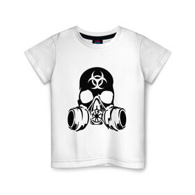 Детская футболка хлопок с принтом Радиоактивность в Екатеринбурге, 100% хлопок | круглый вырез горловины, полуприлегающий силуэт, длина до линии бедер | биологическая угроза | противогаз | радиация | респиратор | череп