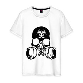 Мужская футболка хлопок с принтом Радиоактивность в Екатеринбурге, 100% хлопок | прямой крой, круглый вырез горловины, длина до линии бедер, слегка спущенное плечо. | биологическая угроза | противогаз | радиация | респиратор | череп