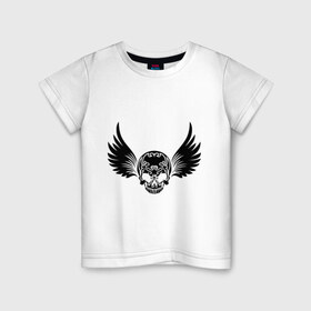 Детская футболка хлопок с принтом Узорчатый череп с крылышками в Екатеринбурге, 100% хлопок | круглый вырез горловины, полуприлегающий силуэт, длина до линии бедер | крылья | скелет