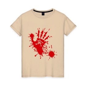 Женская футболка хлопок с принтом Кровавый отпечаток руки в Екатеринбурге, 100% хлопок | прямой крой, круглый вырез горловины, длина до линии бедер, слегка спущенное плечо | кровь | отпечаток | пятно | рука | след