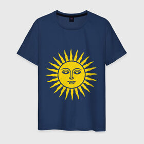 Мужская футболка хлопок с принтом Русское солнце в Екатеринбурге, 100% хлопок | прямой крой, круглый вырез горловины, длина до линии бедер, слегка спущенное плечо. | русское | солнце | ярило