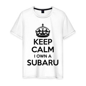 Мужская футболка хлопок с принтом Subaru в Екатеринбурге, 100% хлопок | прямой крой, круглый вырез горловины, длина до линии бедер, слегка спущенное плечо. | keep calm | logo | sti | subaru | авто | кип калм | лого | субарик | субару